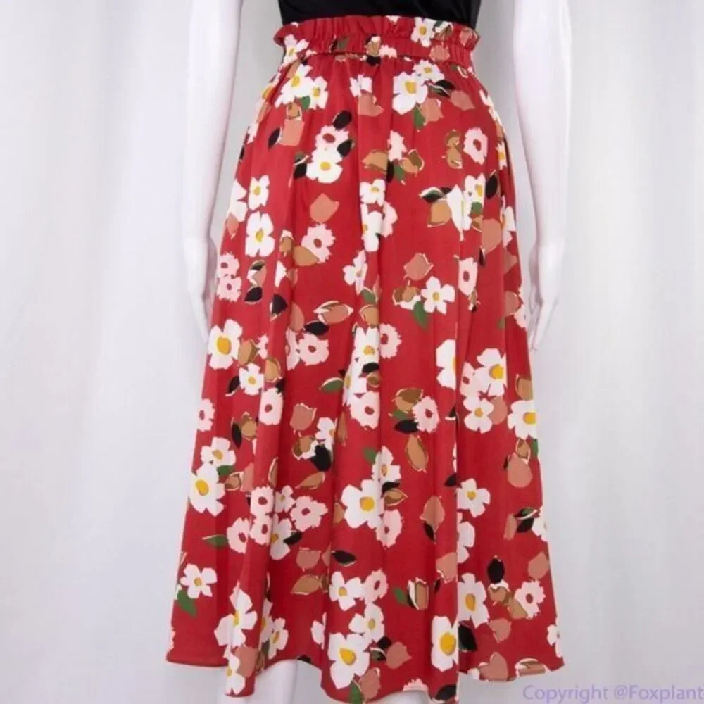 NWT‎ kate spade botanical garden cotton midi skirt, Red and white